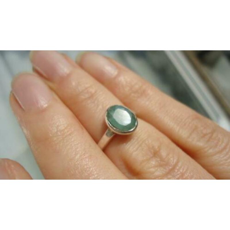 925 zilver ring met ruwe smaragd maat 15 1/4 - Vanoli