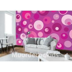 Retro behang Cirkels Roze, Blauw, Muurdeco4kids