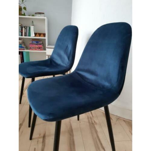 Eetkamerstoelen, donkerblauw suede