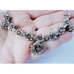Vintage costume jewelry ketting zilver strass rhinestone