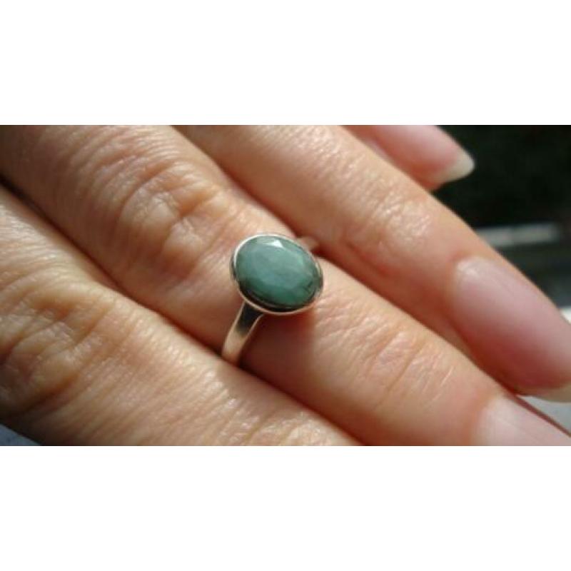 925 zilver ring met ruwe smaragd maat 15 1/4 - Vanoli