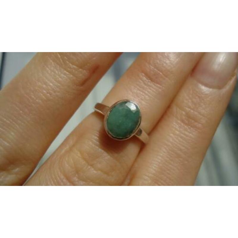 925 zilver ring met ruwe smaragd maat 15 1/4 - Vanoli