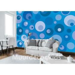 Retro behang Cirkels Roze, Blauw, Muurdeco4kids