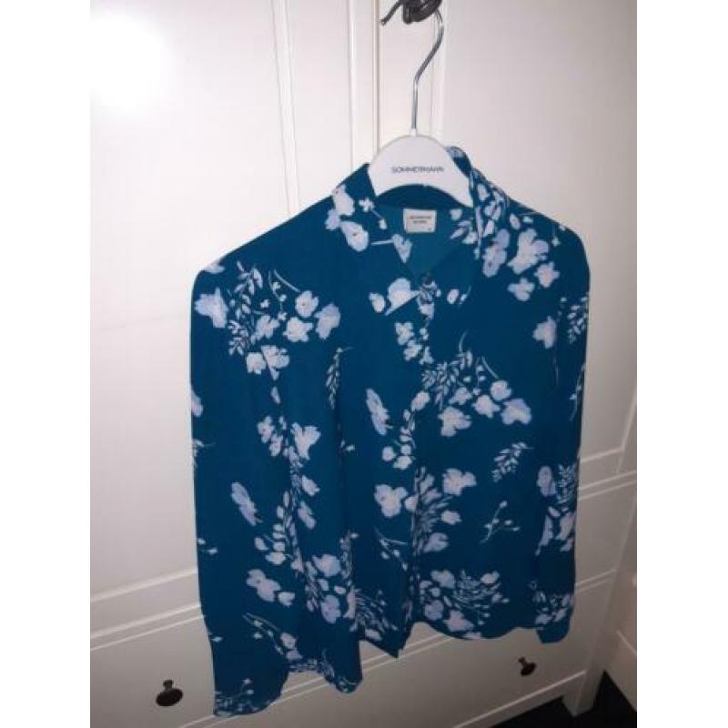 Blouse blauw groen bloemenprint - Jacqueline de Jong