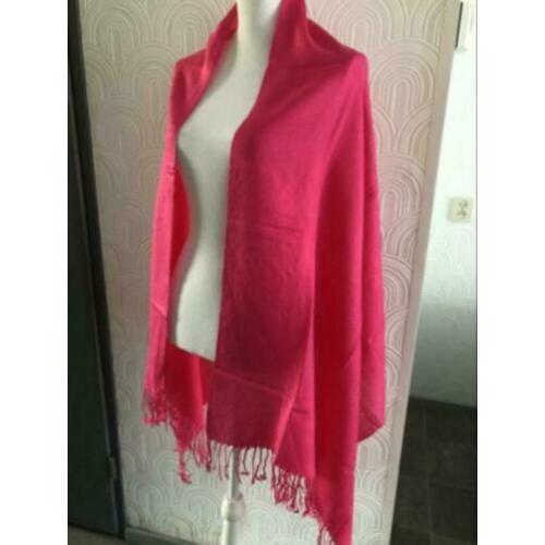 Sjaal met franje - 72x182 cm - rozekleur
