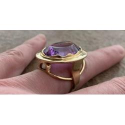 Exclusieve 14 karaats gouden design dames ring Amethist
