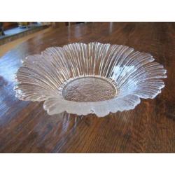Vintage structuurglas bowl - schaal - bloem - zwaar