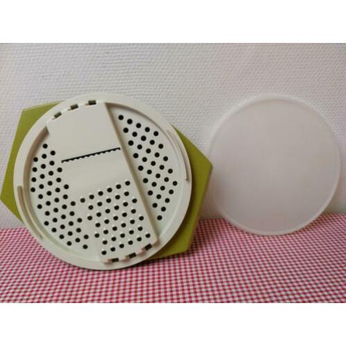 Mooie Vintage Groene Tupperware Rasp met opvangbak en deksel
