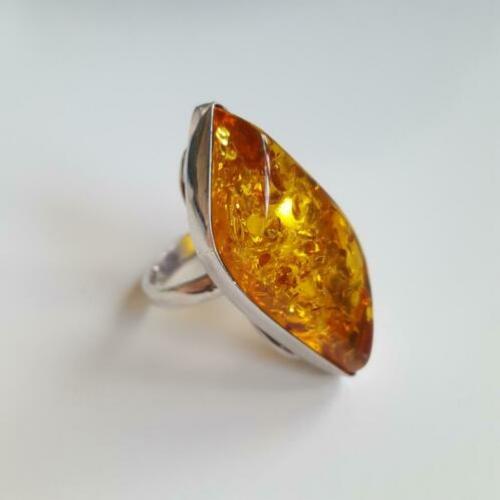 925 sterling zilveren barnsteen amber ring, ringmaat 18