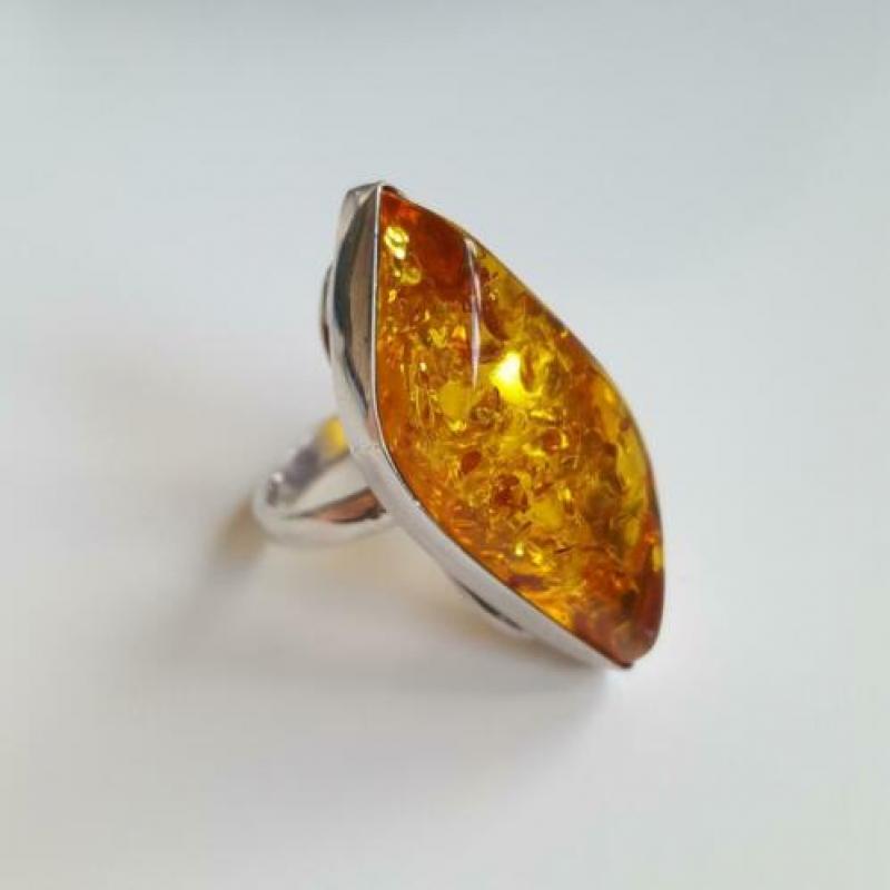 925 sterling zilveren barnsteen amber ring, ringmaat 18