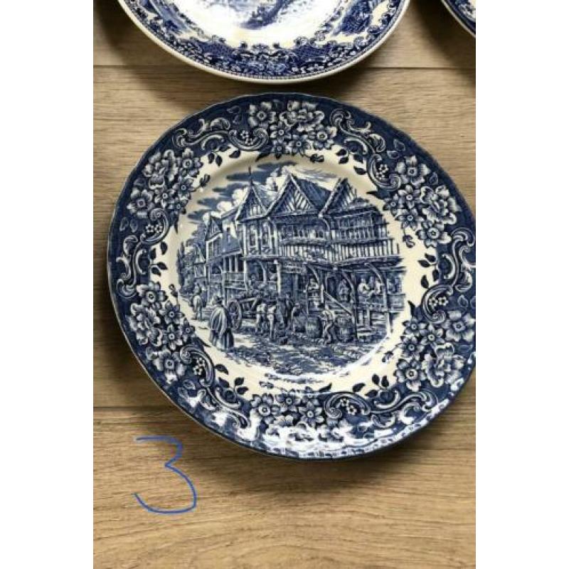 Blauw-wit borden Engels Royal Tudor Ware, Ironstone, Liberty