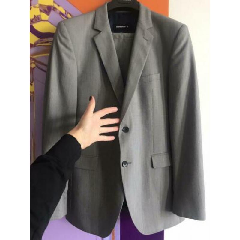 STRELLSON heren pak 48 M grijs pantalon blazer jasje 2 knoop