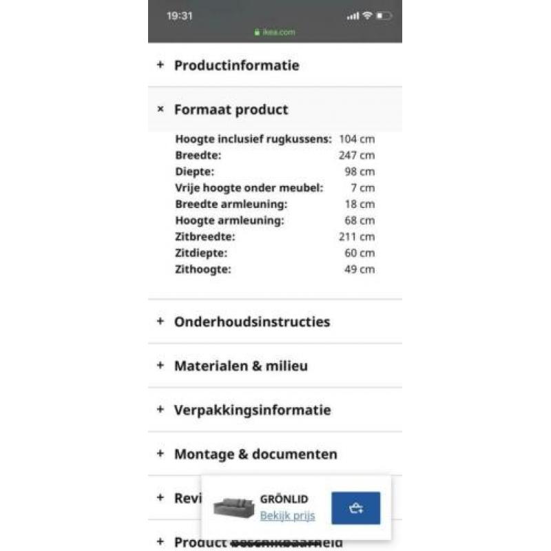 3-zits Grönlid Ikea bank - zo goed als nieuw