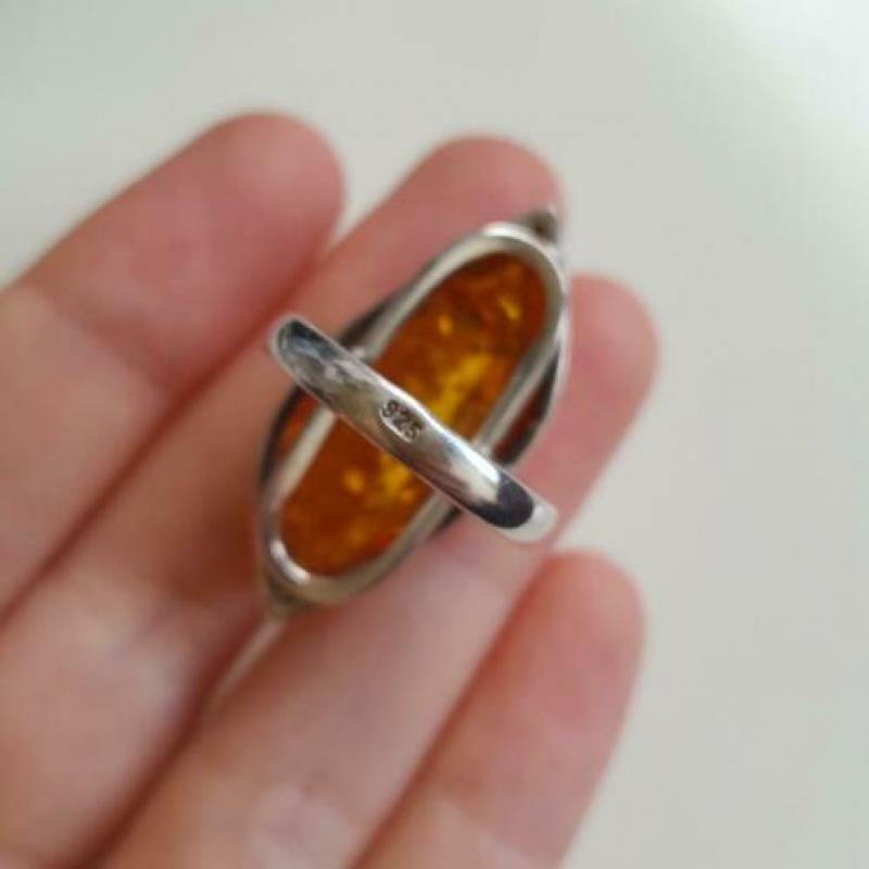 925 sterling zilveren barnsteen amber ring, ringmaat 18