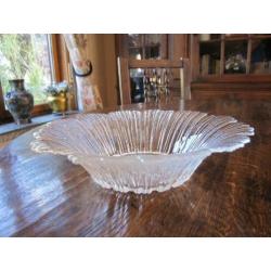 Vintage structuurglas bowl - schaal - bloem - zwaar