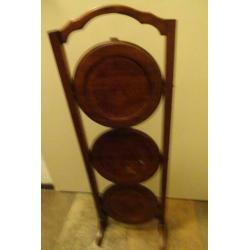 CAKE STANDAARD Mahonie hout Oud 3 plateautjes hoog 88 cm