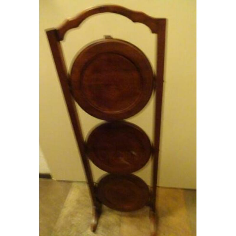 CAKE STANDAARD Mahonie hout Oud 3 plateautjes hoog 88 cm