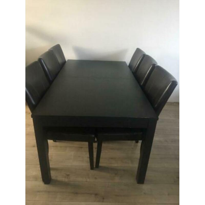 6 leren bruin stolen met eettafel