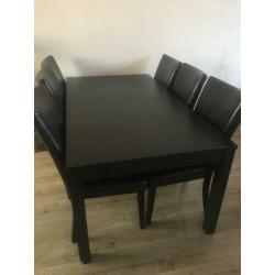 6 leren bruin stolen met eettafel