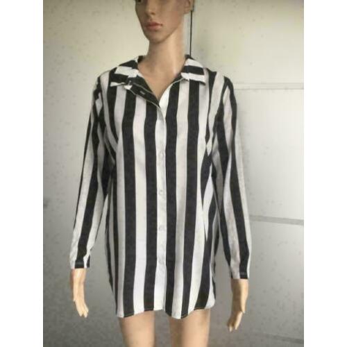 D697 Zwart/wit gestreepte blouse tuniek lang top maat S/M