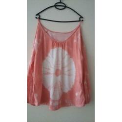Cold shoulder shirt peach/koraal met ballonmouwen maat 46
