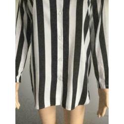 D697 Zwart/wit gestreepte blouse tuniek lang top maat S/M