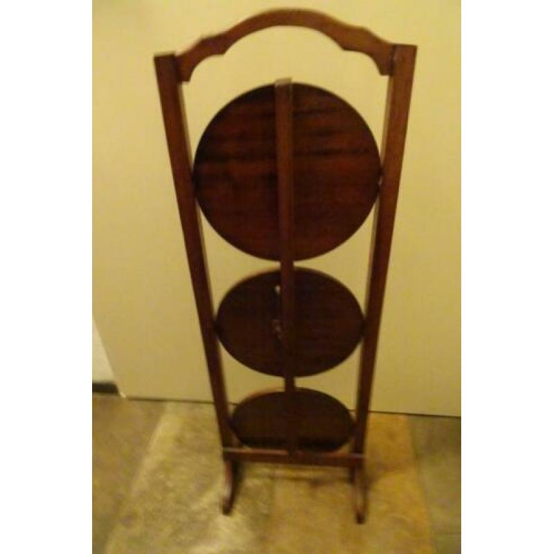 CAKE STANDAARD Mahonie hout Oud 3 plateautjes hoog 88 cm