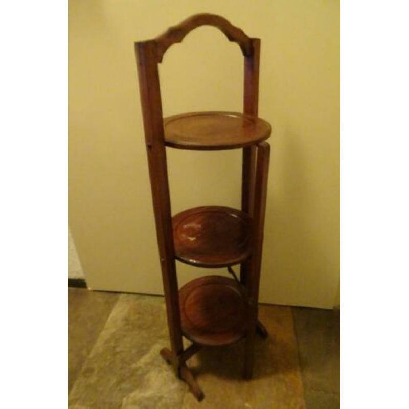 CAKE STANDAARD Mahonie hout Oud 3 plateautjes hoog 88 cm