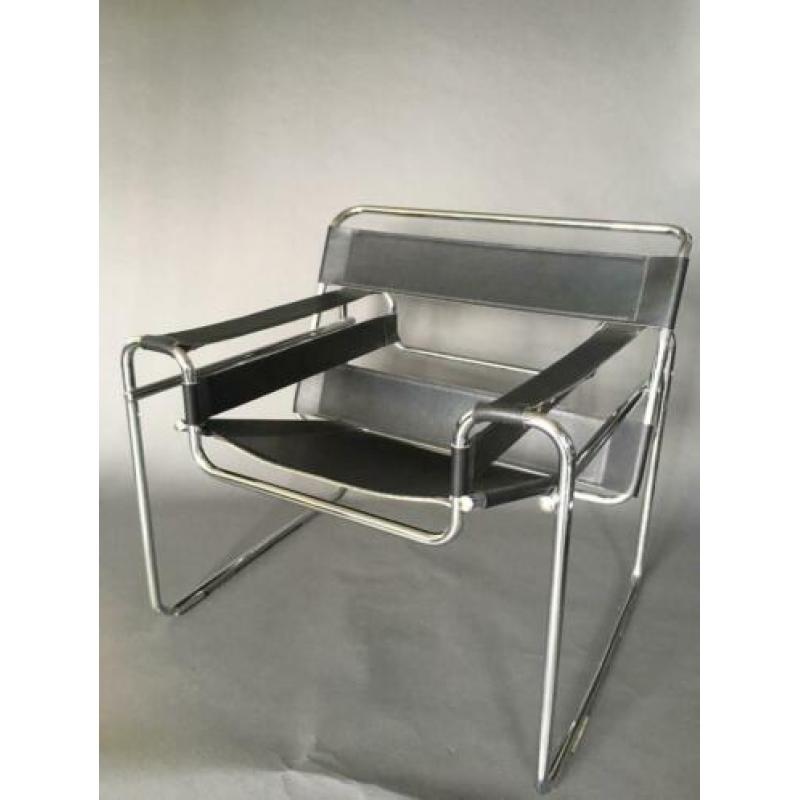 Breuer Wassily Bauhaus chroom buizenstoel fauteuil leer