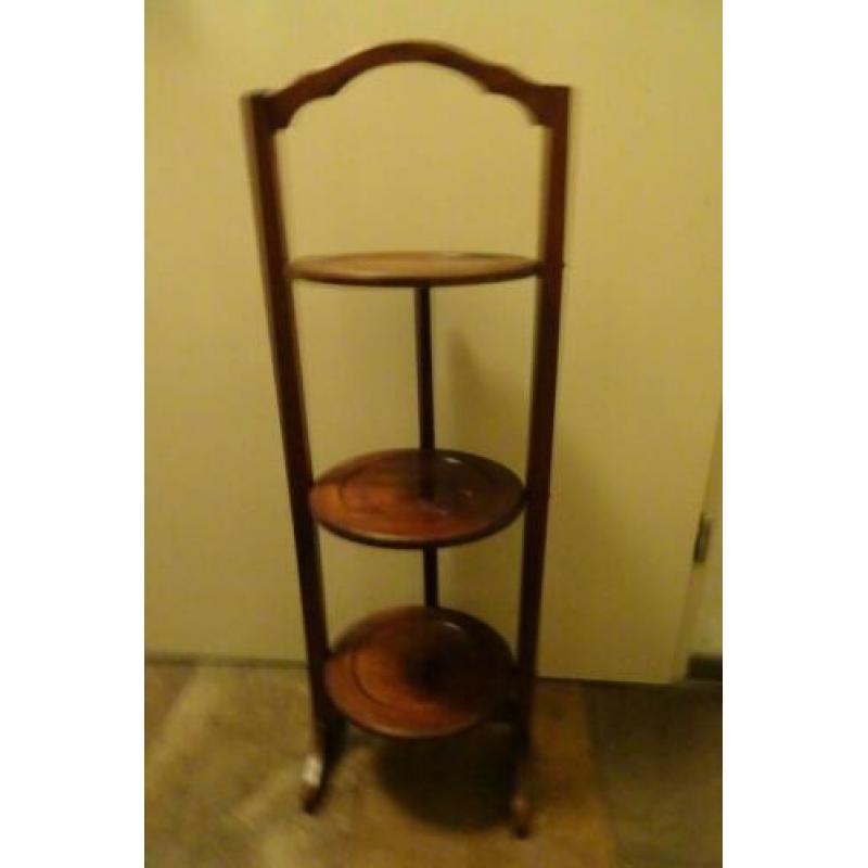CAKE STANDAARD Mahonie hout Oud 3 plateautjes hoog 88 cm