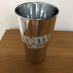 M&M's World zilver spiegel glas hoog mok beker COLLECTIBLE