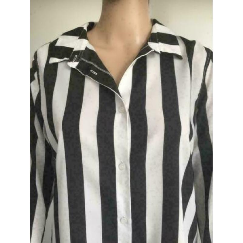 D697 Zwart/wit gestreepte blouse tuniek lang top maat S/M