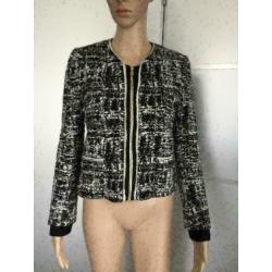 D37 SANDRO maat 36=S designer jasje blazer zwart/wit vest