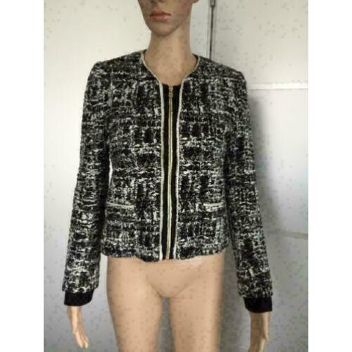 D37 SANDRO maat 36=S designer jasje blazer zwart/wit vest