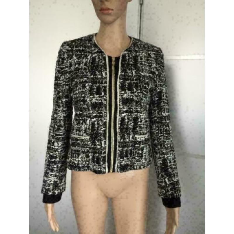 D37 SANDRO maat 36=S designer jasje blazer zwart/wit vest
