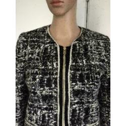D37 SANDRO maat 36=S designer jasje blazer zwart/wit vest