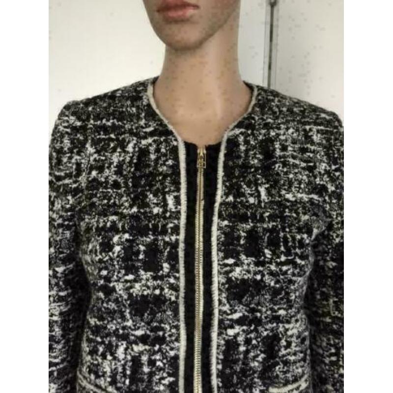 D37 SANDRO maat 36=S designer jasje blazer zwart/wit vest