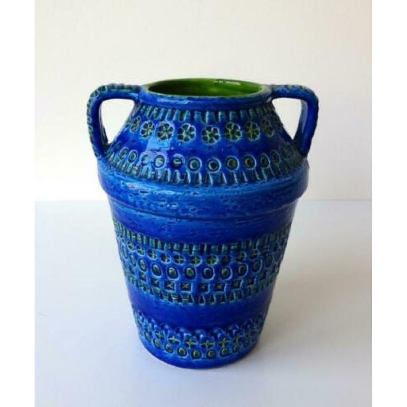 Keramiek vaas twee oren turquoise groen Bitossi 2789-k