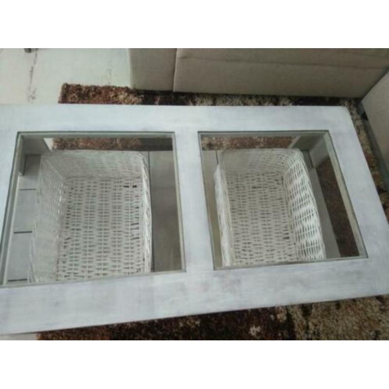 Rustieke white wash salontafel met glas