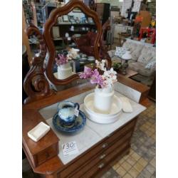 Oude Antieke Kaptafel met Marmeren blad en Draaispiegel