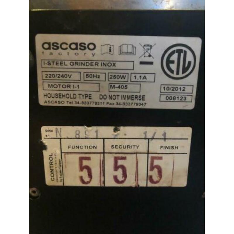 Ascaso Koffiemolen I-Steel RVS (bonenmaler)