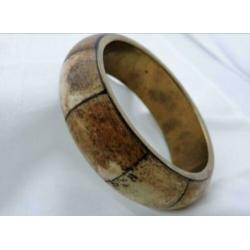 Vintage Armband bangle messing ingelegd met benen schijven.