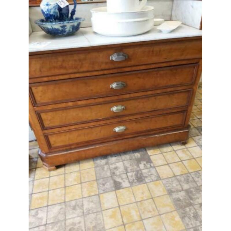 Oude Antieke Kaptafel met Marmeren blad en Draaispiegel