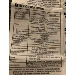 Panasonic thru beam ultrasonic sensor US-N300