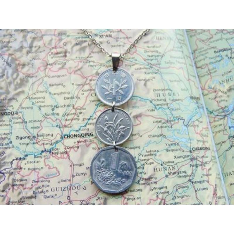 China: originele munt ketting/sleutelhanger reiscadeau
