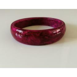 Vintage Armband bangle messing ingelegd met benen schijven.