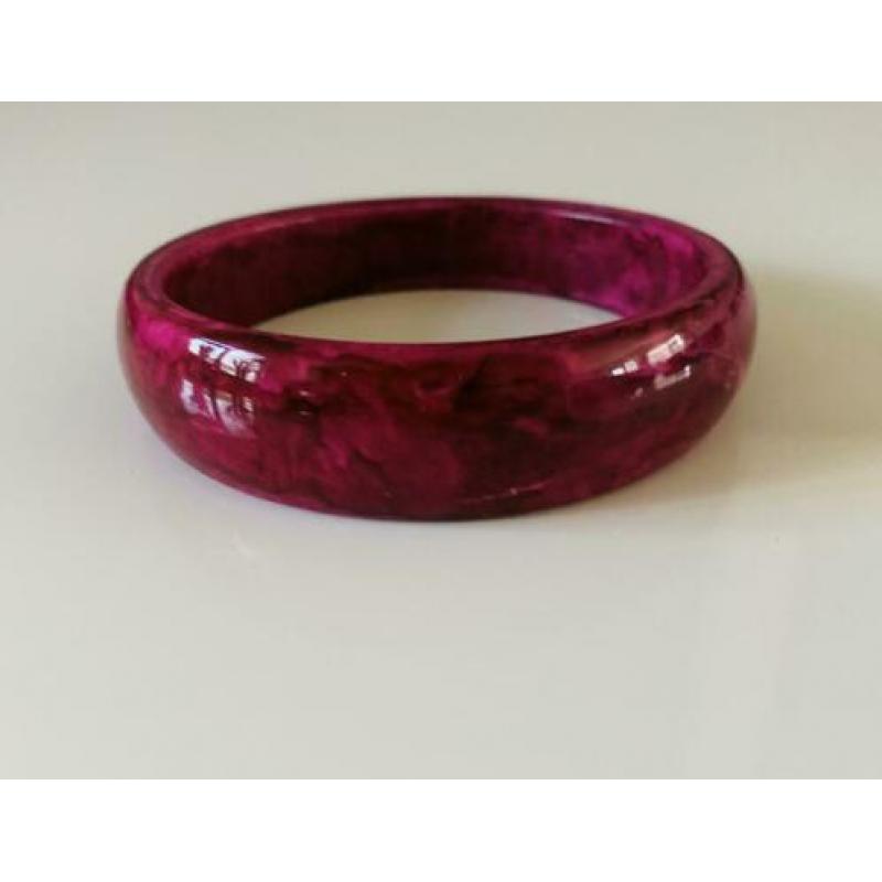 Vintage Armband bangle messing ingelegd met benen schijven.