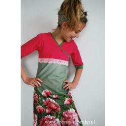 Jurkje pioenrozen fuchsia roze 122 128 134 NIEUW voorjaar