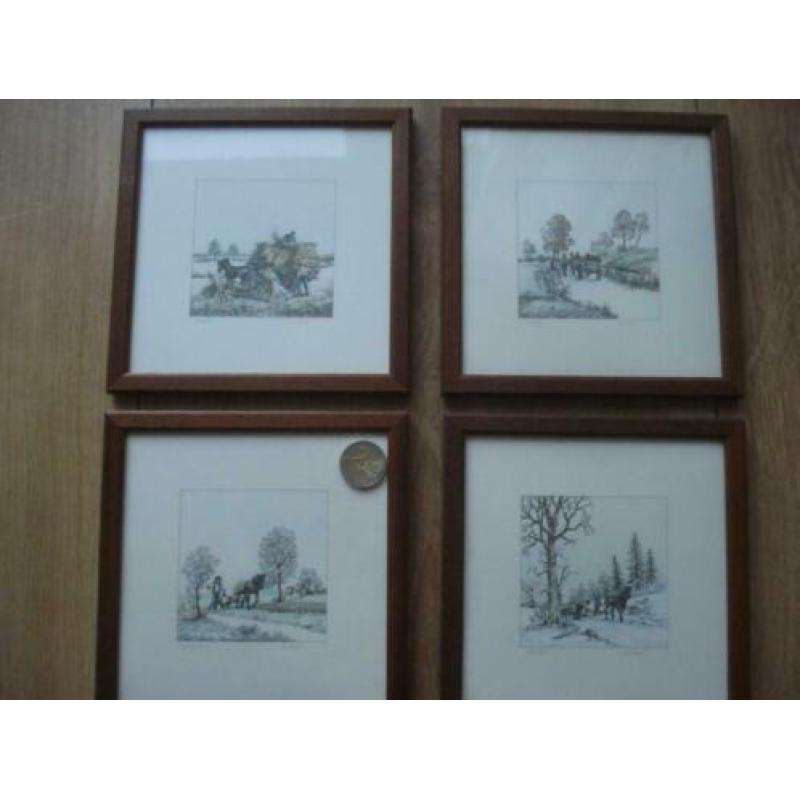 4 seizoenen four seasons tekeningen gesigneerd