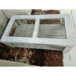 Rustieke white wash salontafel met glas